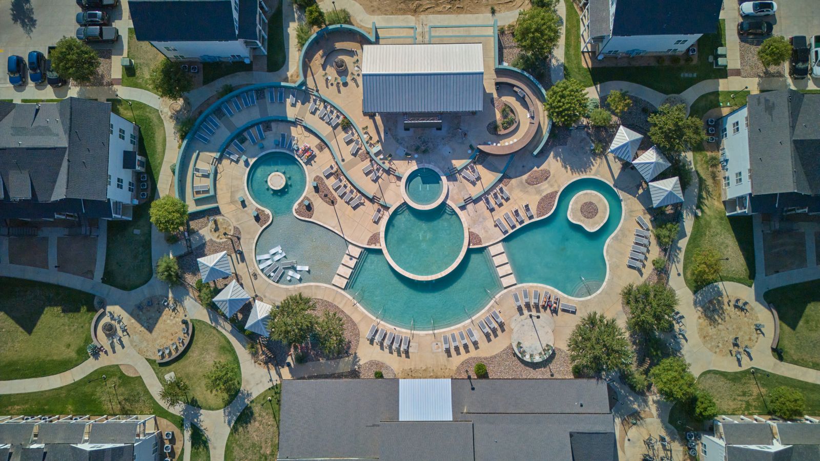 Overhead view of large resortlike pool