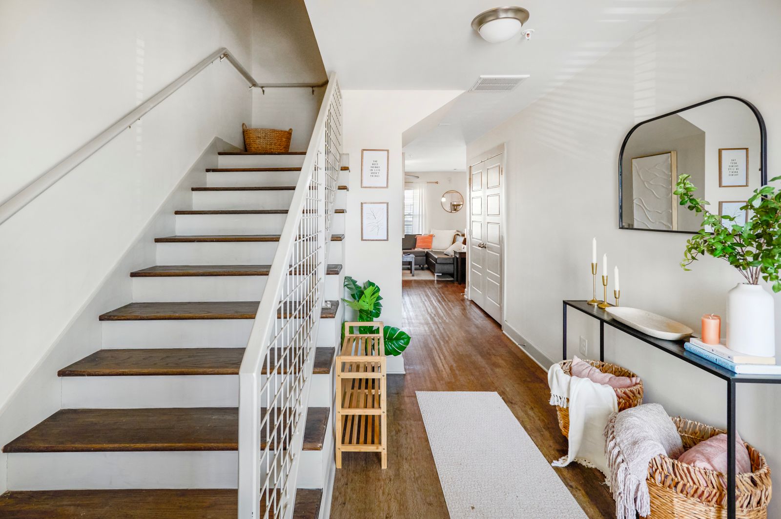 Stairs leading to the second floor of an apartment