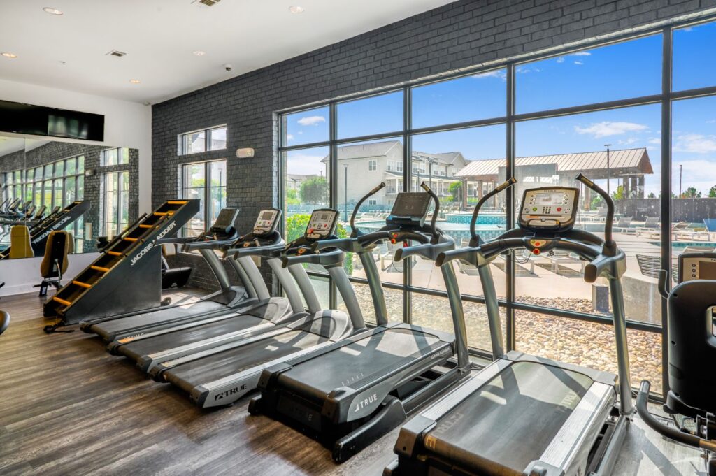 Treadmills faced towards a window